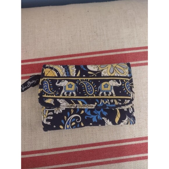 Vera Bradley Blue Elephants Trifold Compact Wallet Retired - Picture 1 of 5
